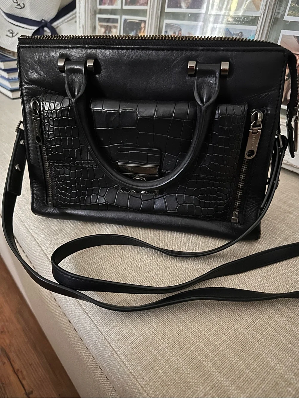 MILLY! Black Croc-Embossed Leather Satchel — Women Bags
